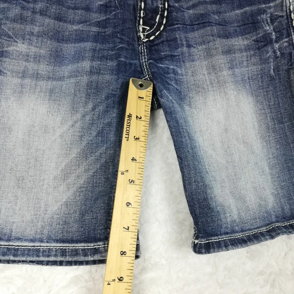 Miss Me Womens Shorts Boyfriend Blue Denim Flap Pocket Stone Wash 25